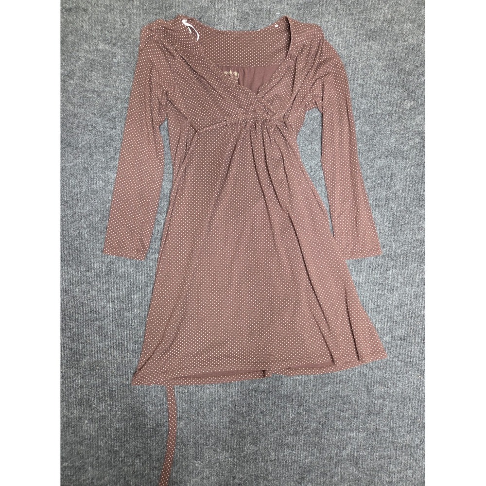 Currants Womens Brown Polka Dot Long Sleeve Empire Waist Mini Dress Size L